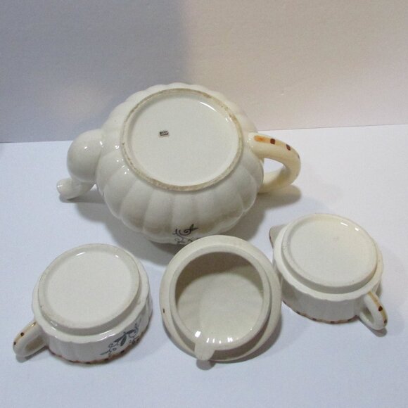 vtg stackable teapot creamer sugar all in one tea set checkered vine decor Japan - Picture 8 of 9